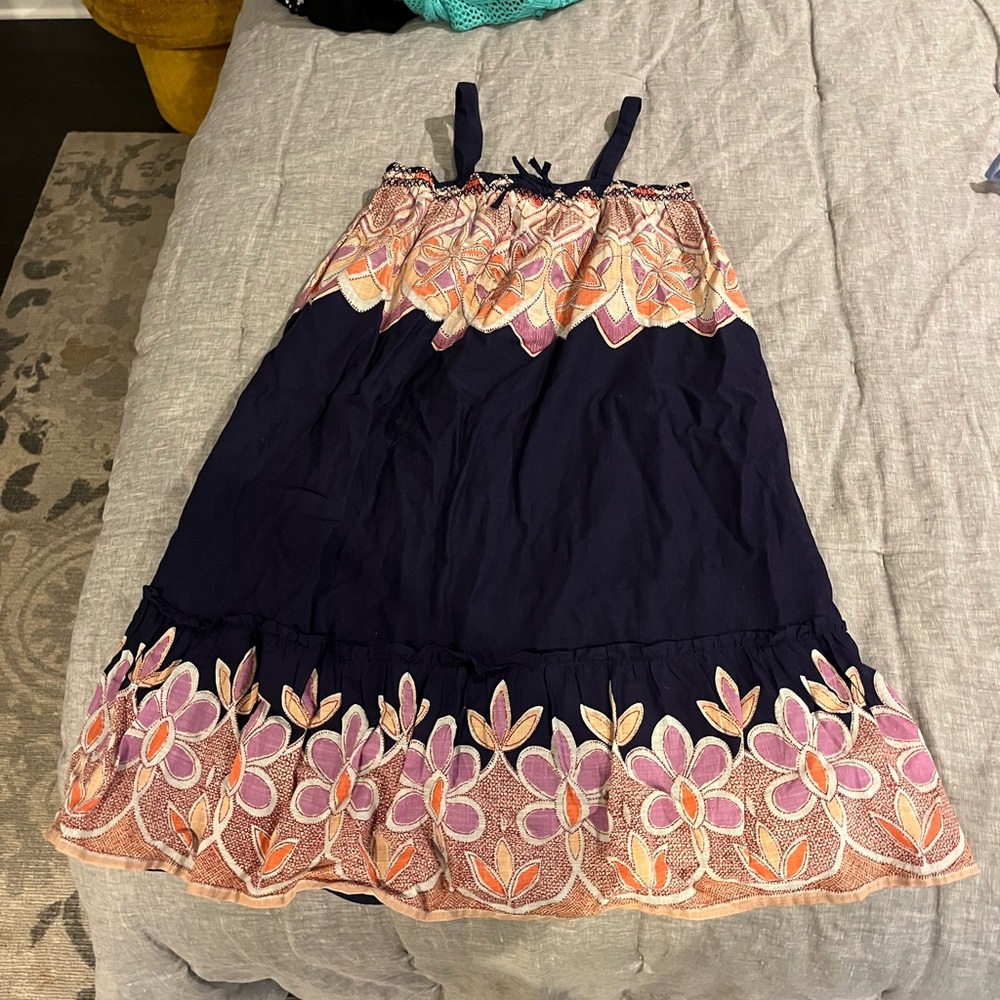 Gap Kids Floral Patterned Gauzy Dress - Navy and Pink